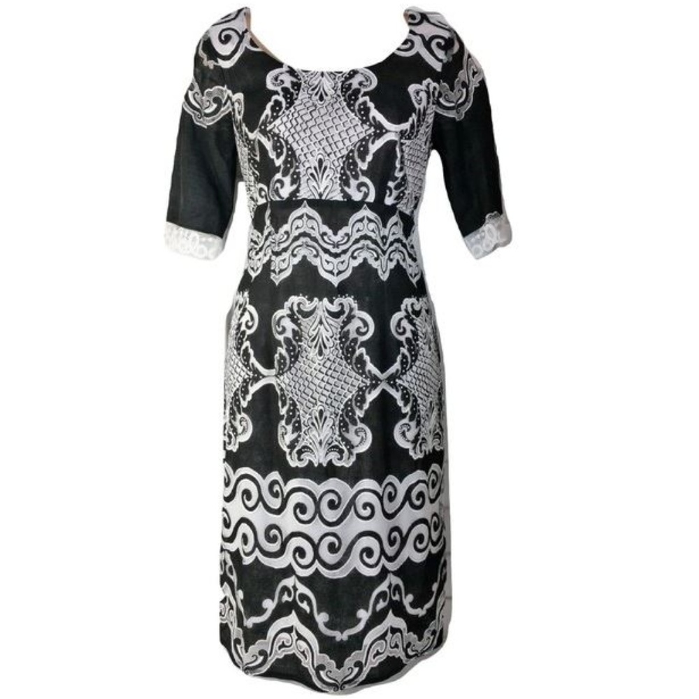 CHRIS MCLAUGHLIN BLACK & WHITE DAMASK LACE DRESS 4